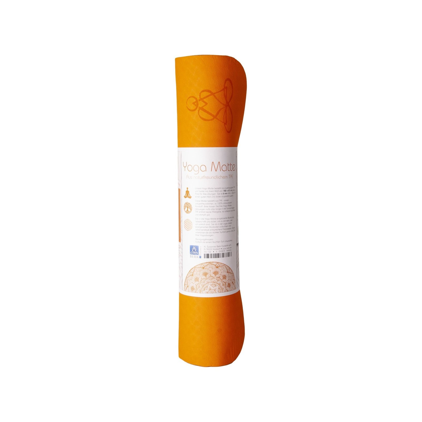 Tapis de yoga écologique en TPE - orange/gris 6 mm double couche avec Fleur de Vie