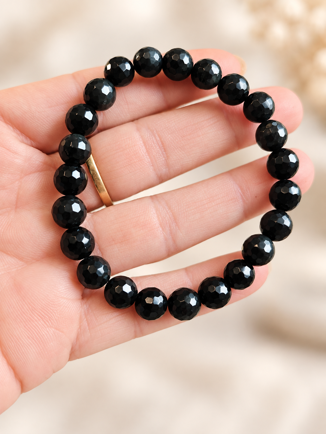 Bracelet en Obsidienne Oeil Céleste – Perles facettées 8 mm