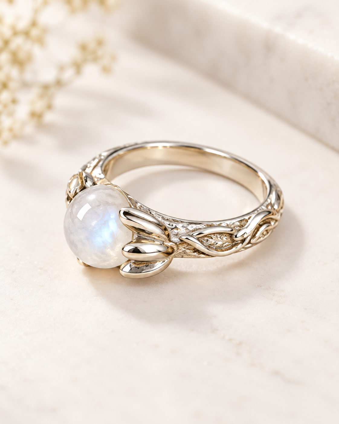 Bague en argent et labradorite blanche – Taille 59