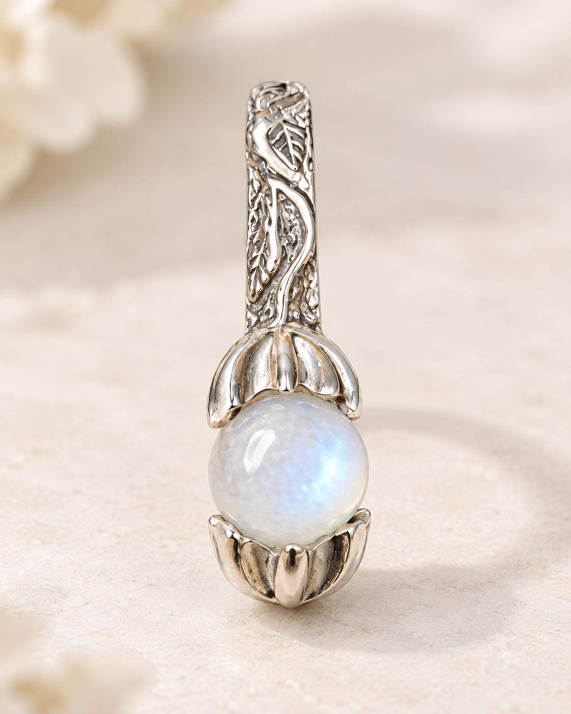 Bague en argent et labradorite blanche – Taille 59