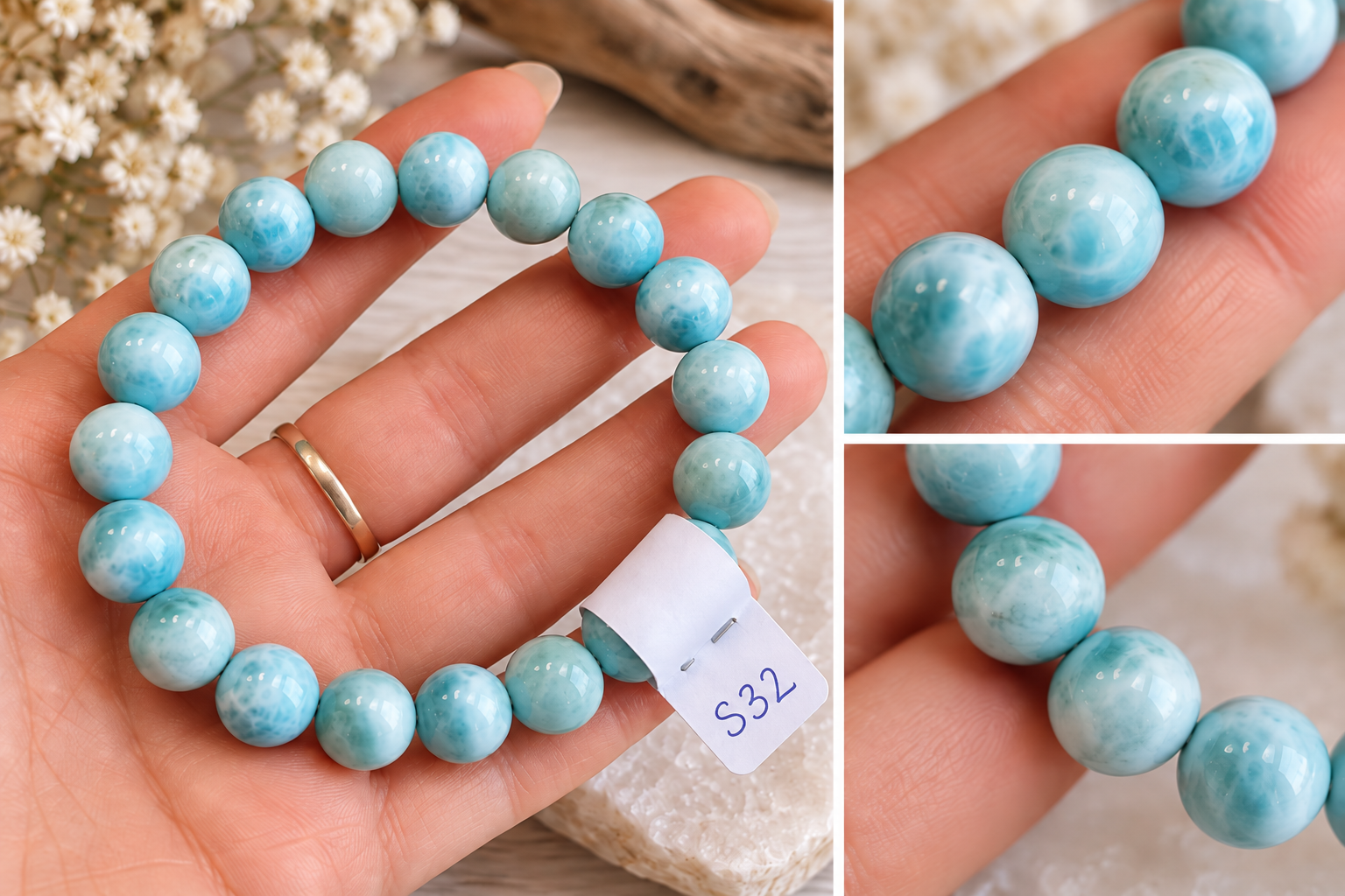 Bracelet en Larimar – Perles 10 mm – S32