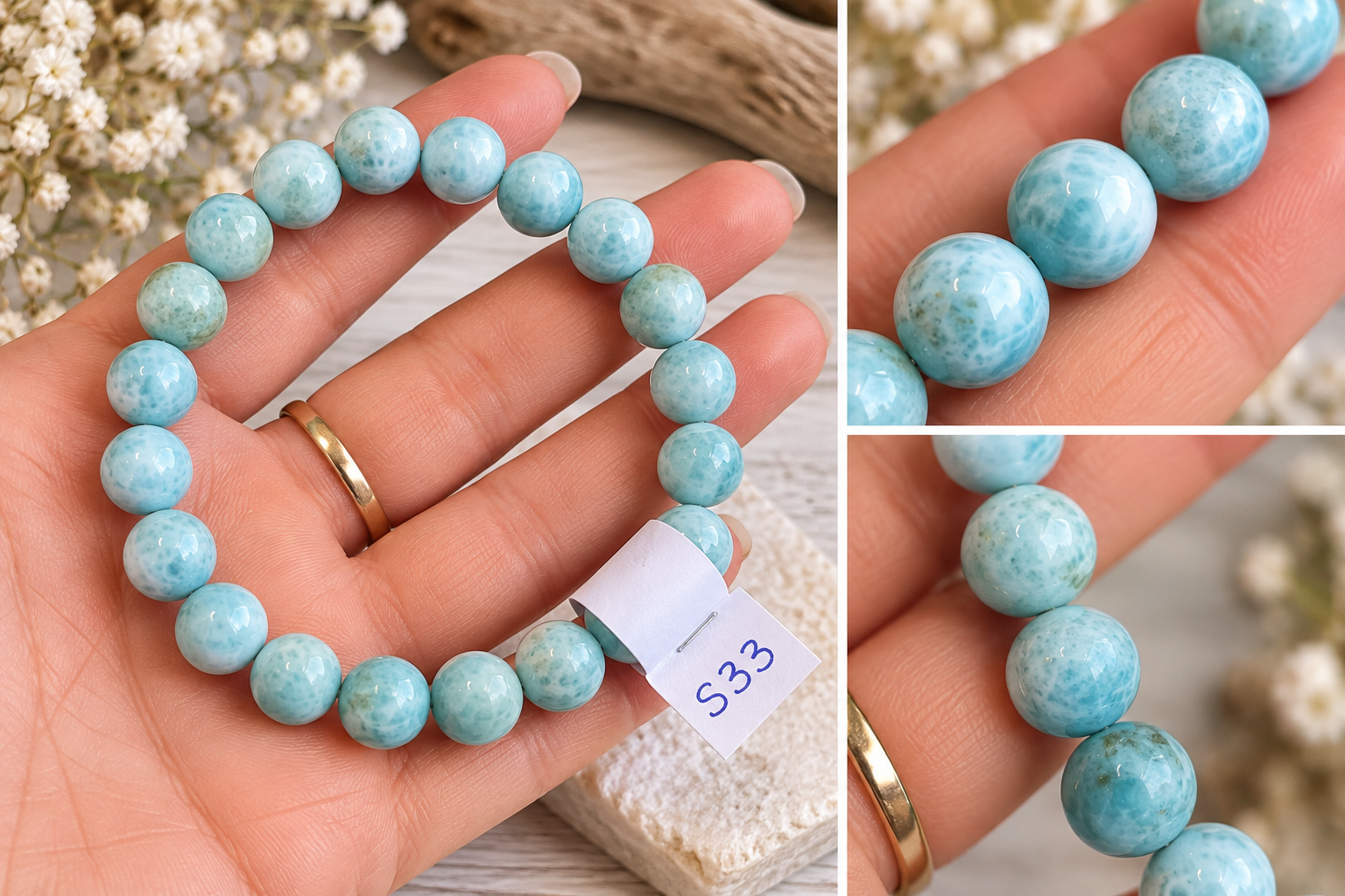 Bracelet en Larimar ++ – Perles 8 mm   S33