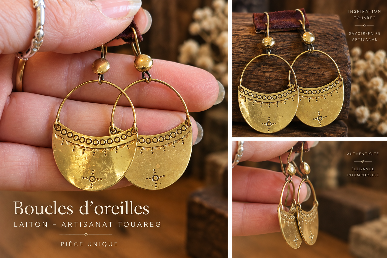 Boucles d’oreilles touareg en laiton – Pièce unique - AK6