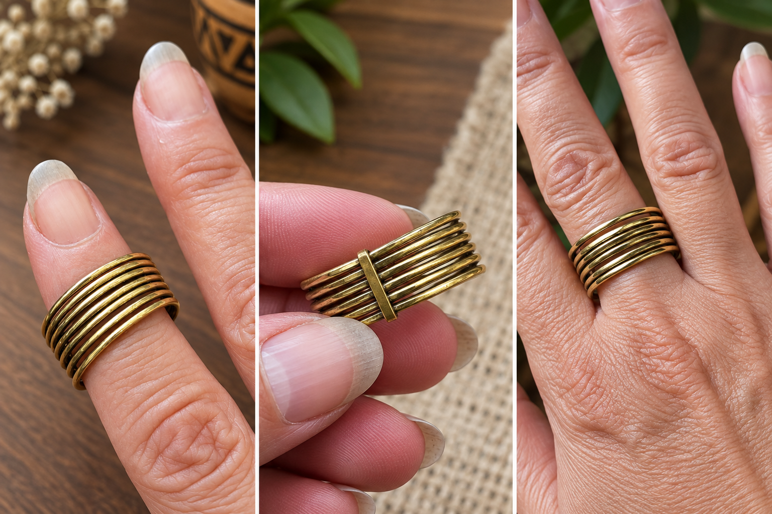 Bague multi-anneaux en laiton – Fabrication artisanale - AK11