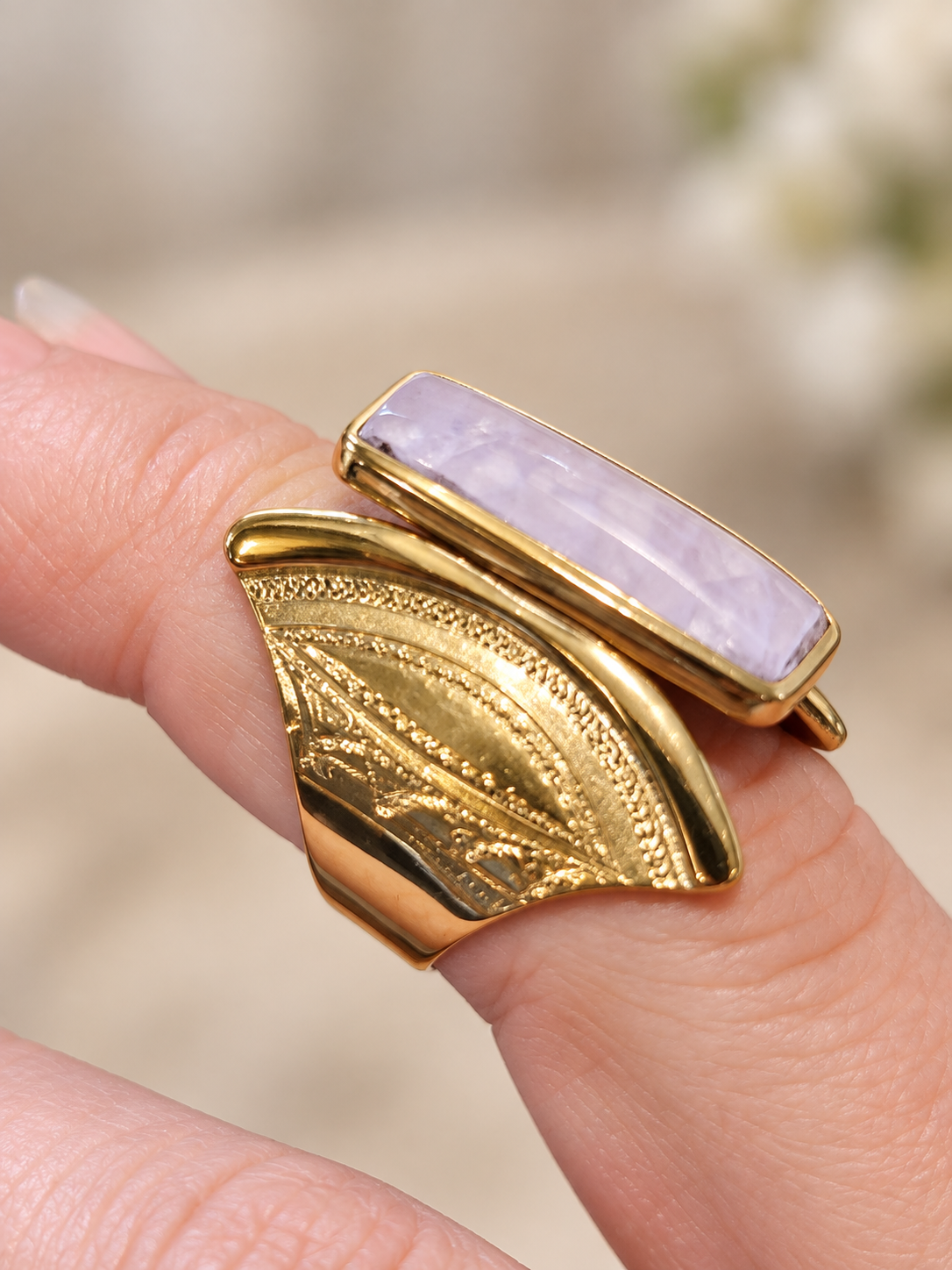 Bague en laiton et kunzite – artisanat touareg  F03