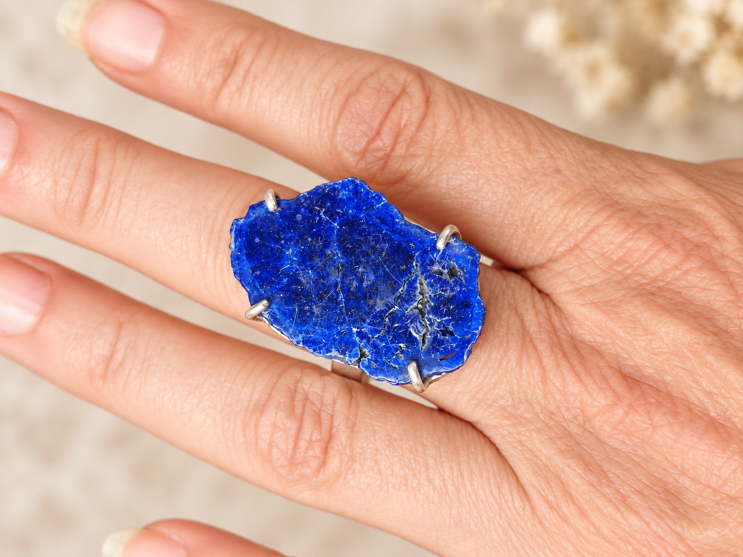 Bague en argent et azurite brute – Taille 61