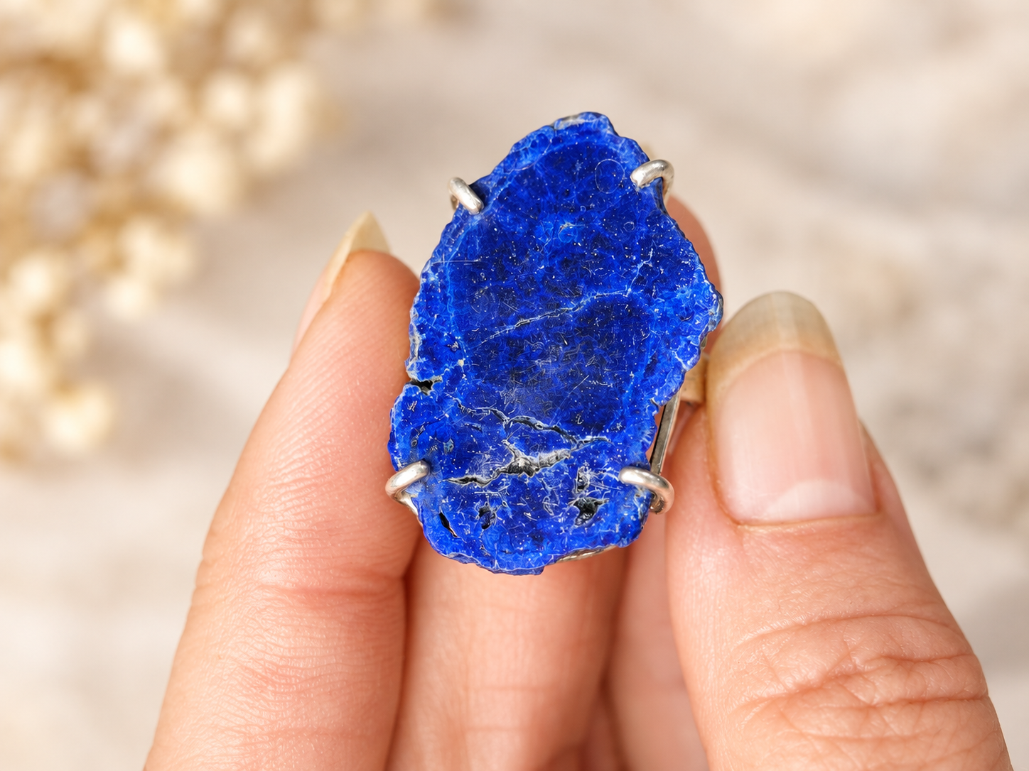 Bague en argent et azurite brute – Taille 61