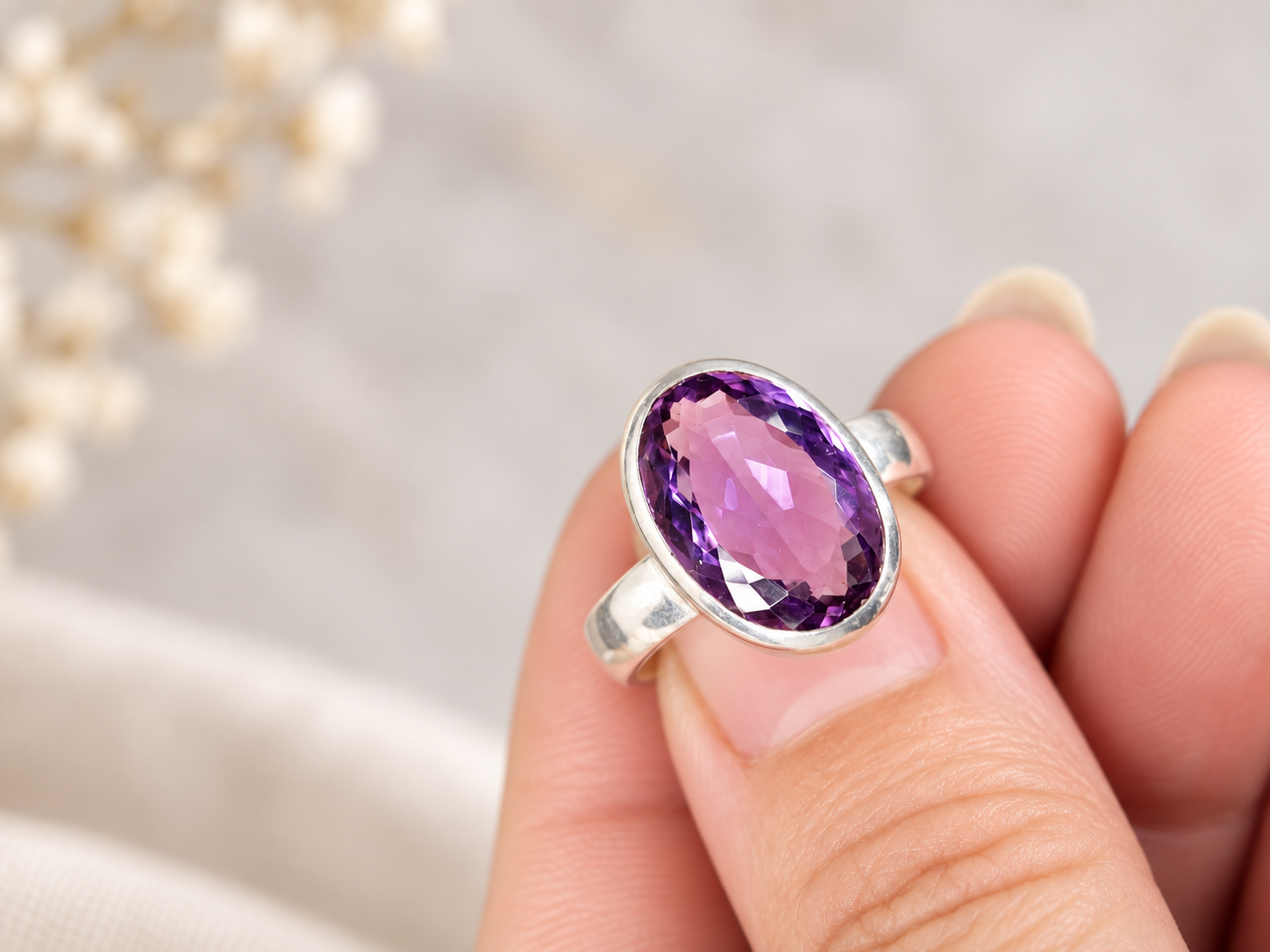 Bague en argent & améthyste – Taille 57