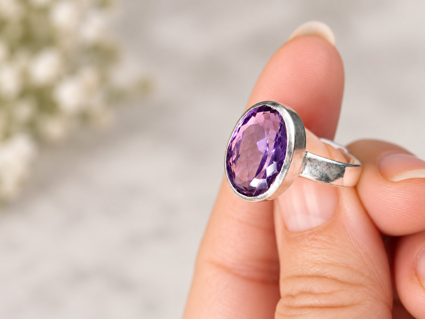 Bague en argent & améthyste – Taille 57