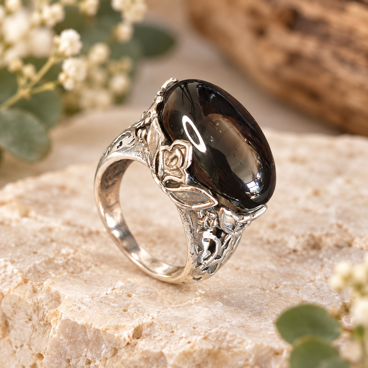bague argent et Onyx noir :  création Comptoir Jewels