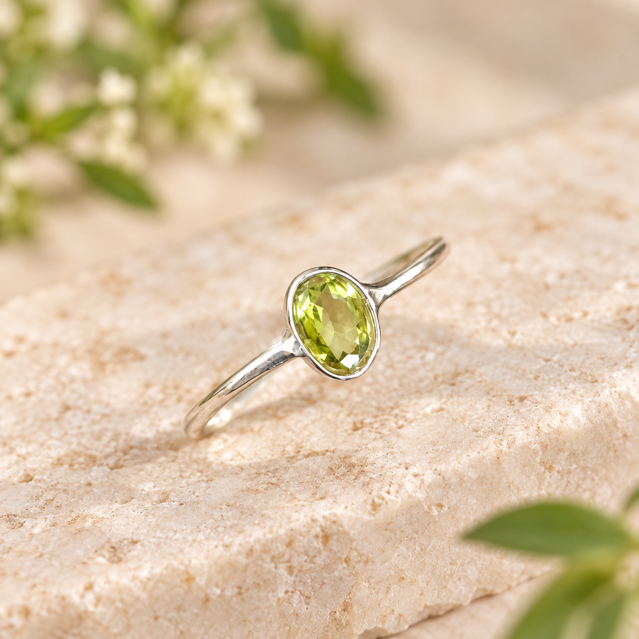 Bague très fine argent et Péridot - T 51