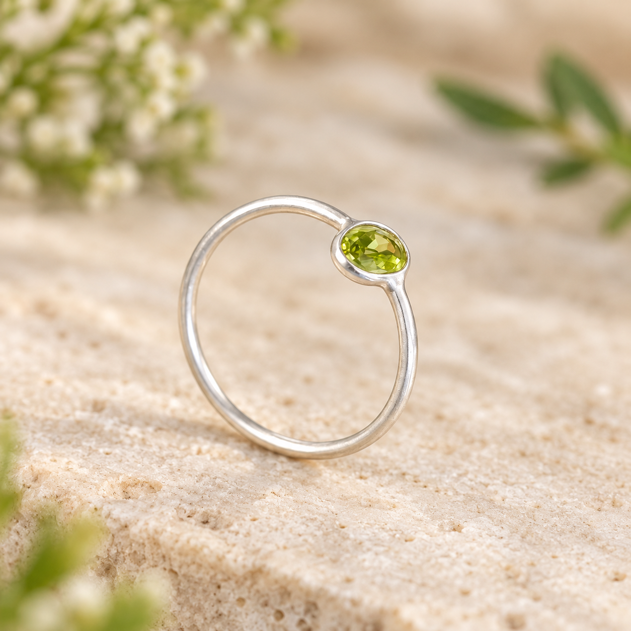 Bague très fine argent et Péridot - T 51