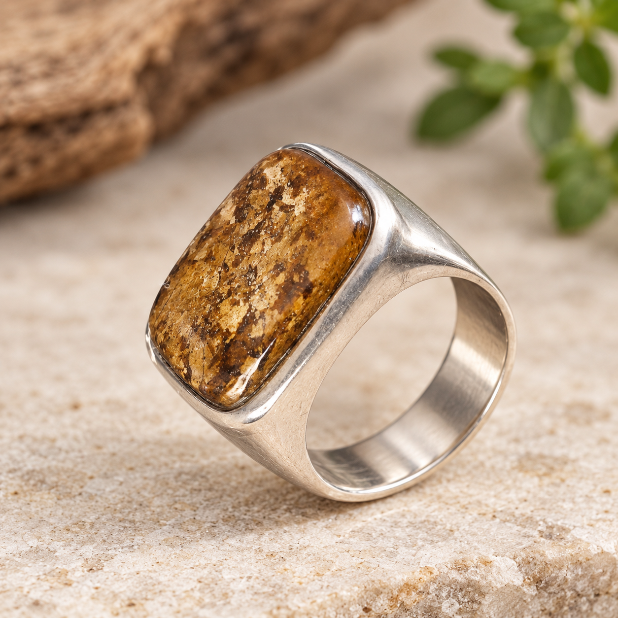 Bague Homme argent et Bronzite