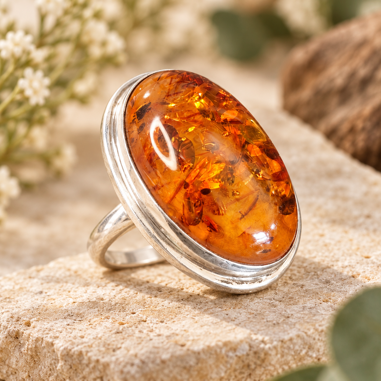 Bague argent et ambre