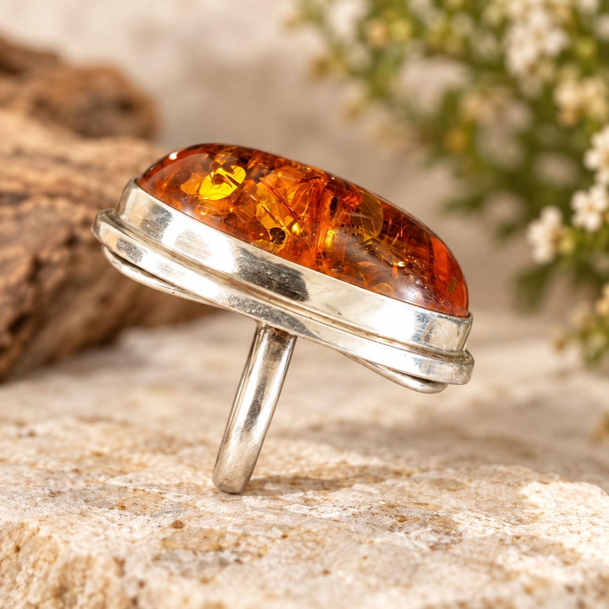 Bague argent et ambre