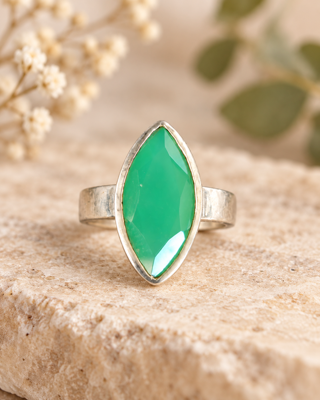 Bague Argent et Chrysoprase- taille 58