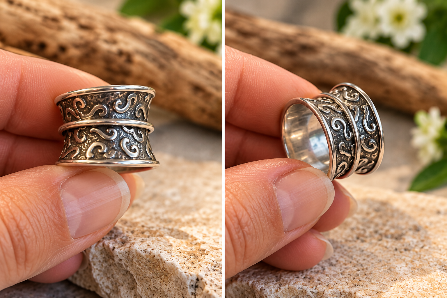 Bague « Spirales Zen » – Anneau flottant -taille 54