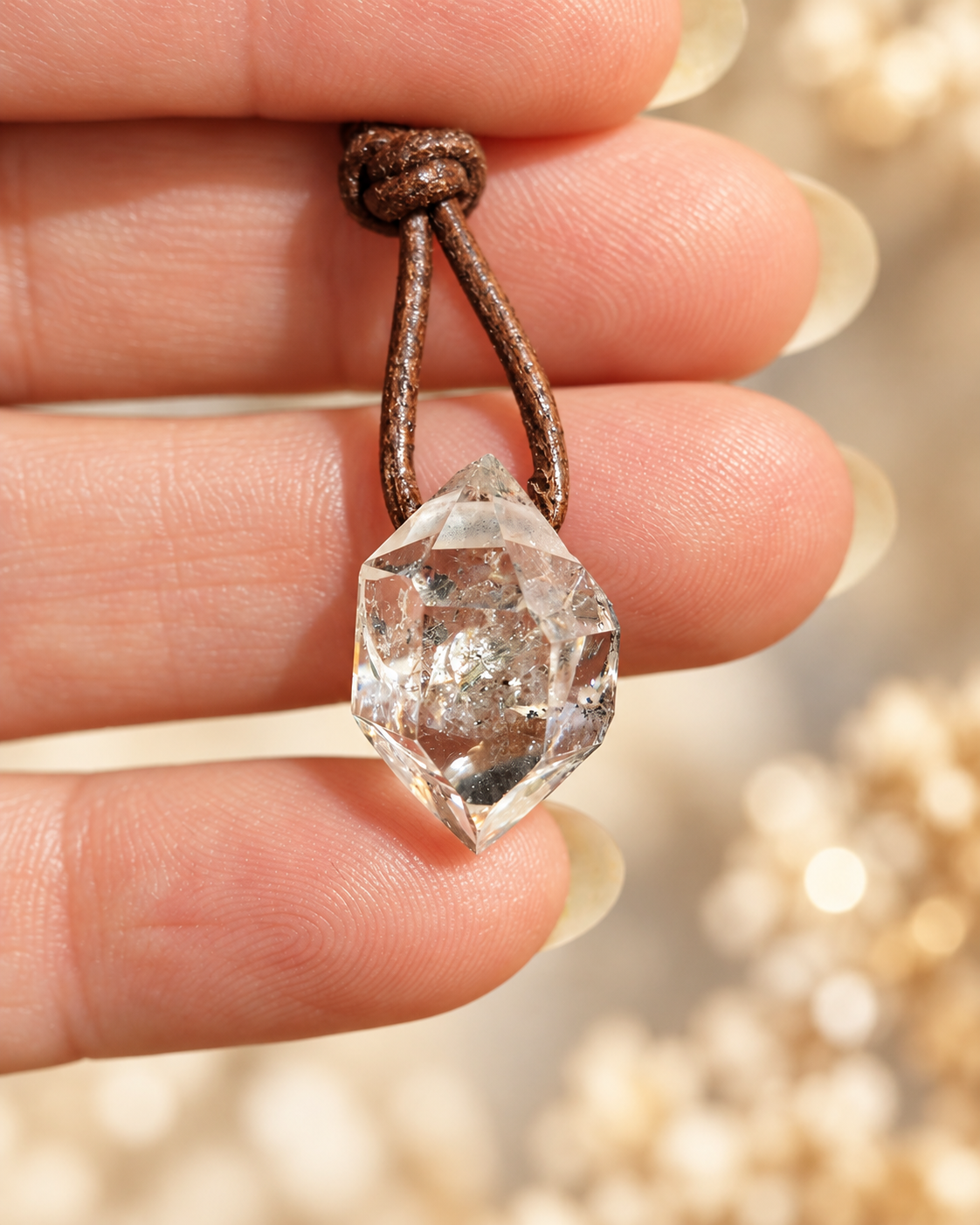 Pendentif Diamant de Herkimer naturel – Pièce unique