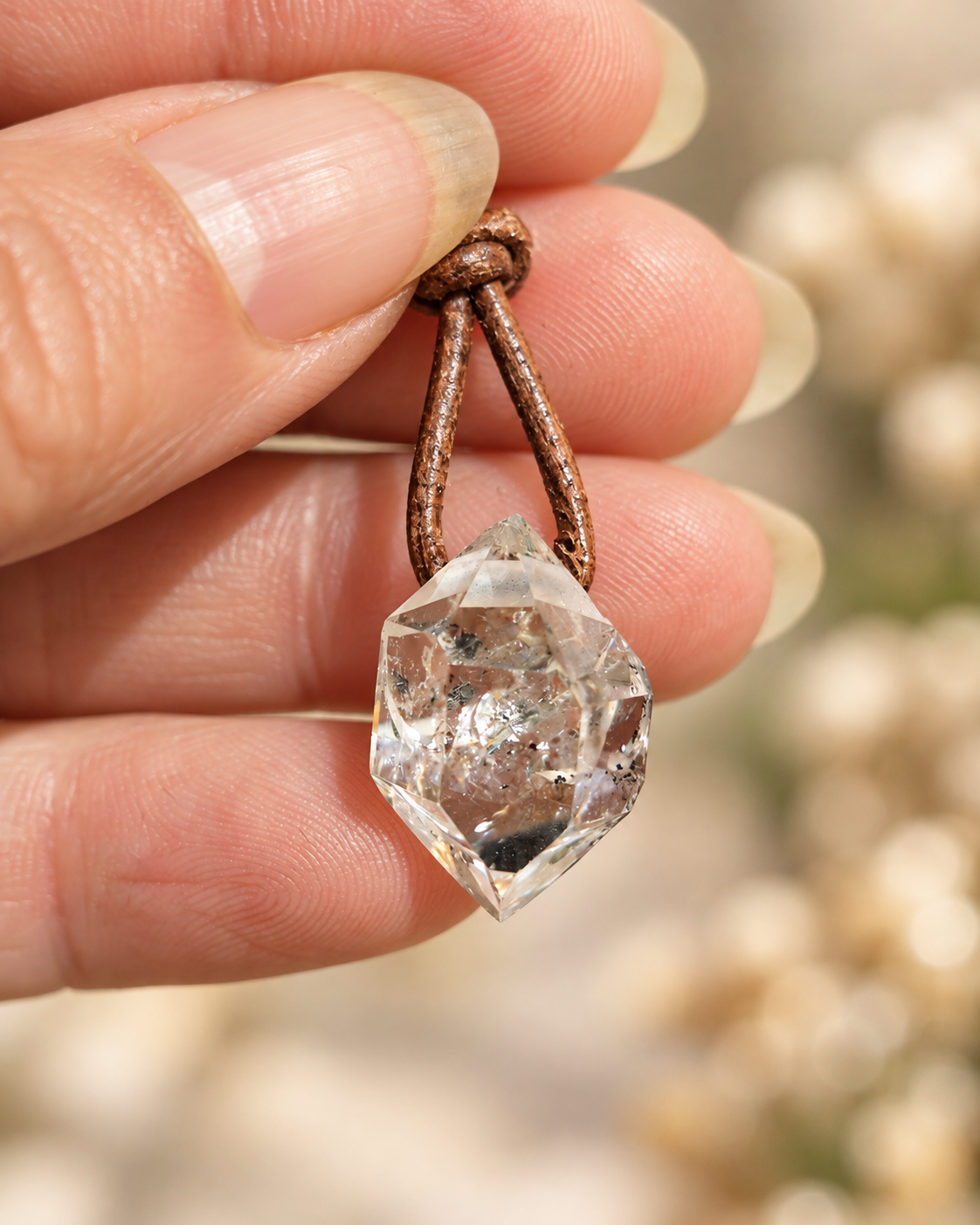 Pendentif Diamant de Herkimer naturel – Pièce unique