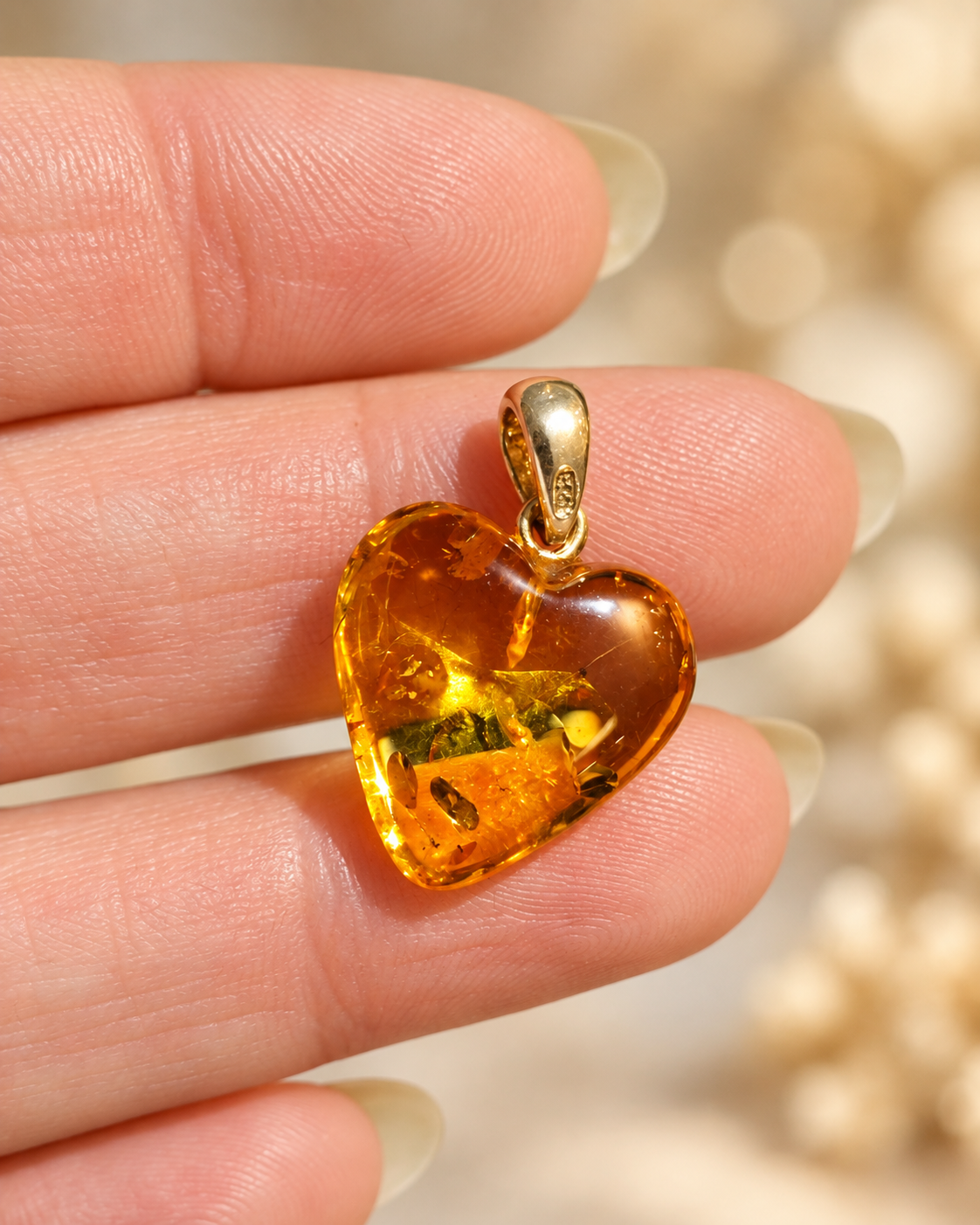 Pendentif Cœur en Ambre naturel - argent