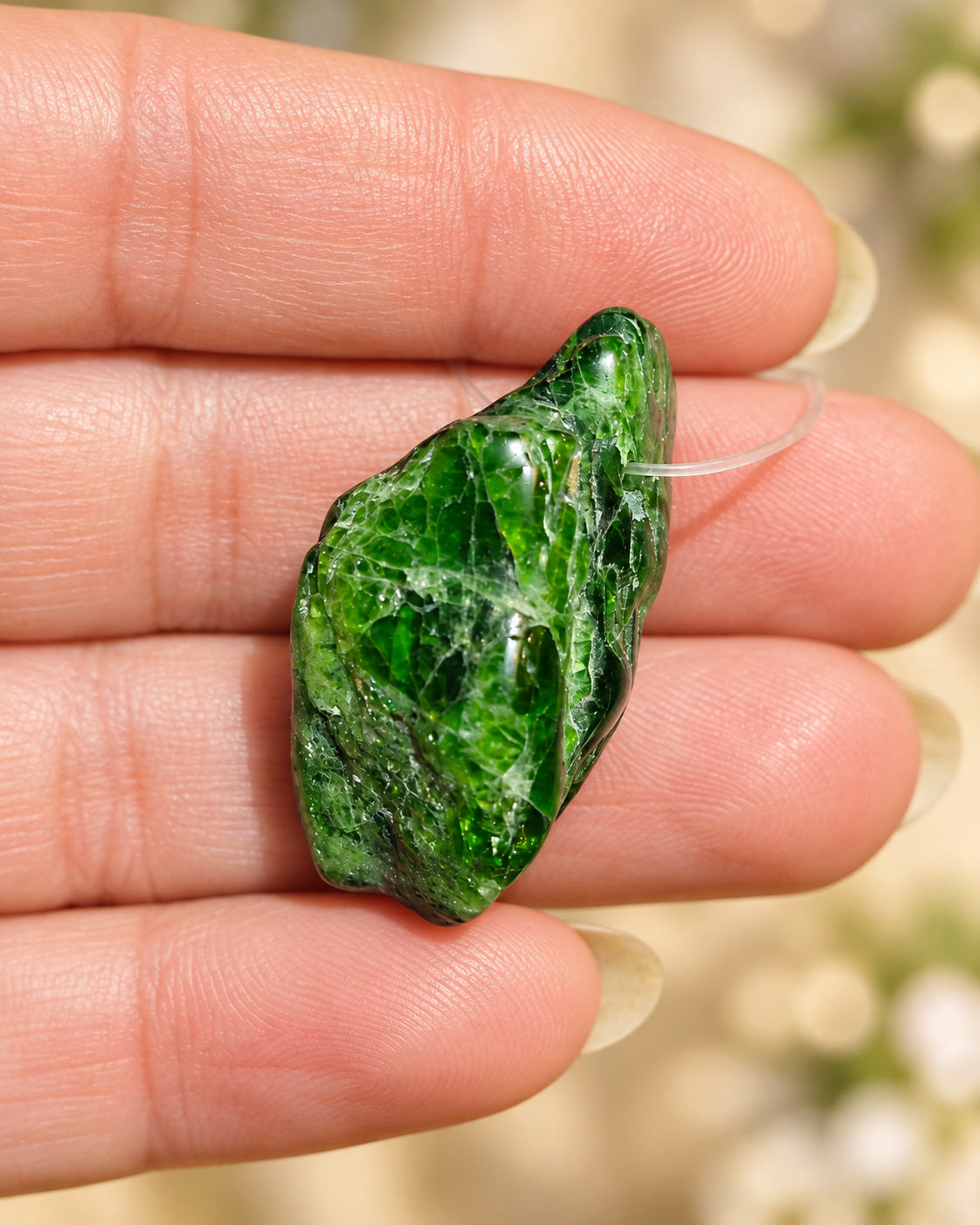 Pendentif en Chromodiopside naturel – Pierre percée