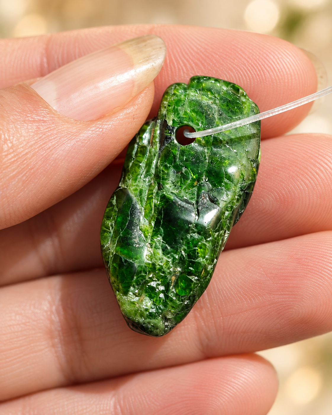 Pendentif en Chromodiopside naturel – Pierre percée