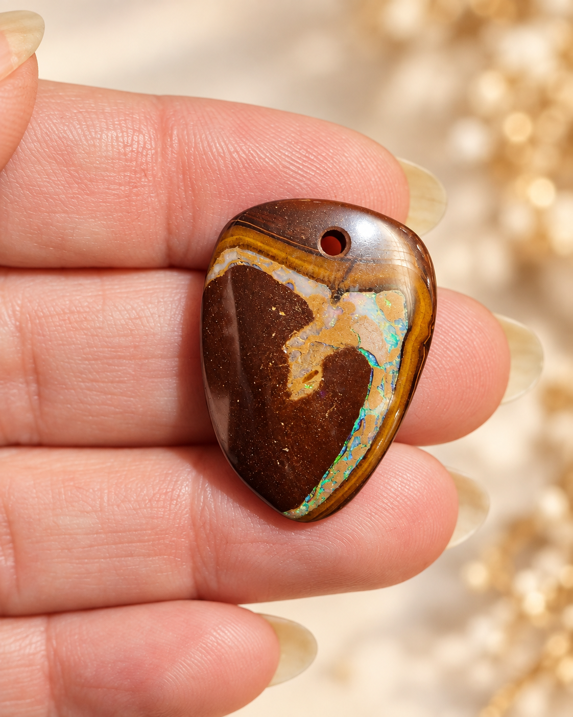 Pendentif en Opale Boulder naturelle – Un cœur dessiné par la nature