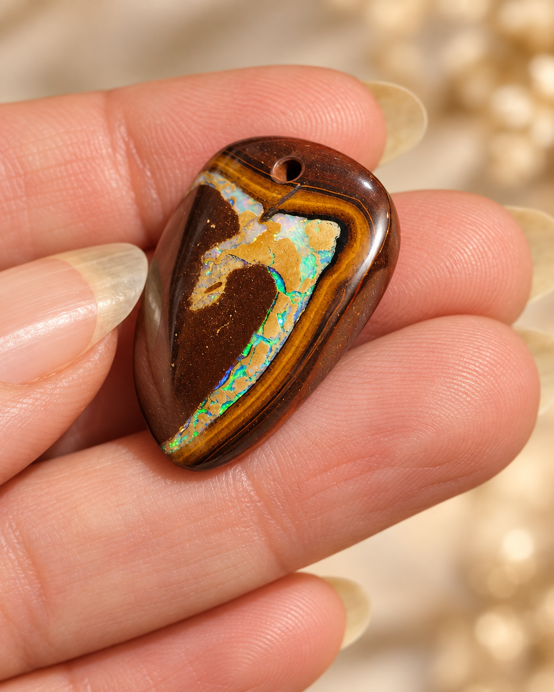 Pendentif en Opale Boulder naturelle – Un cœur dessiné par la nature