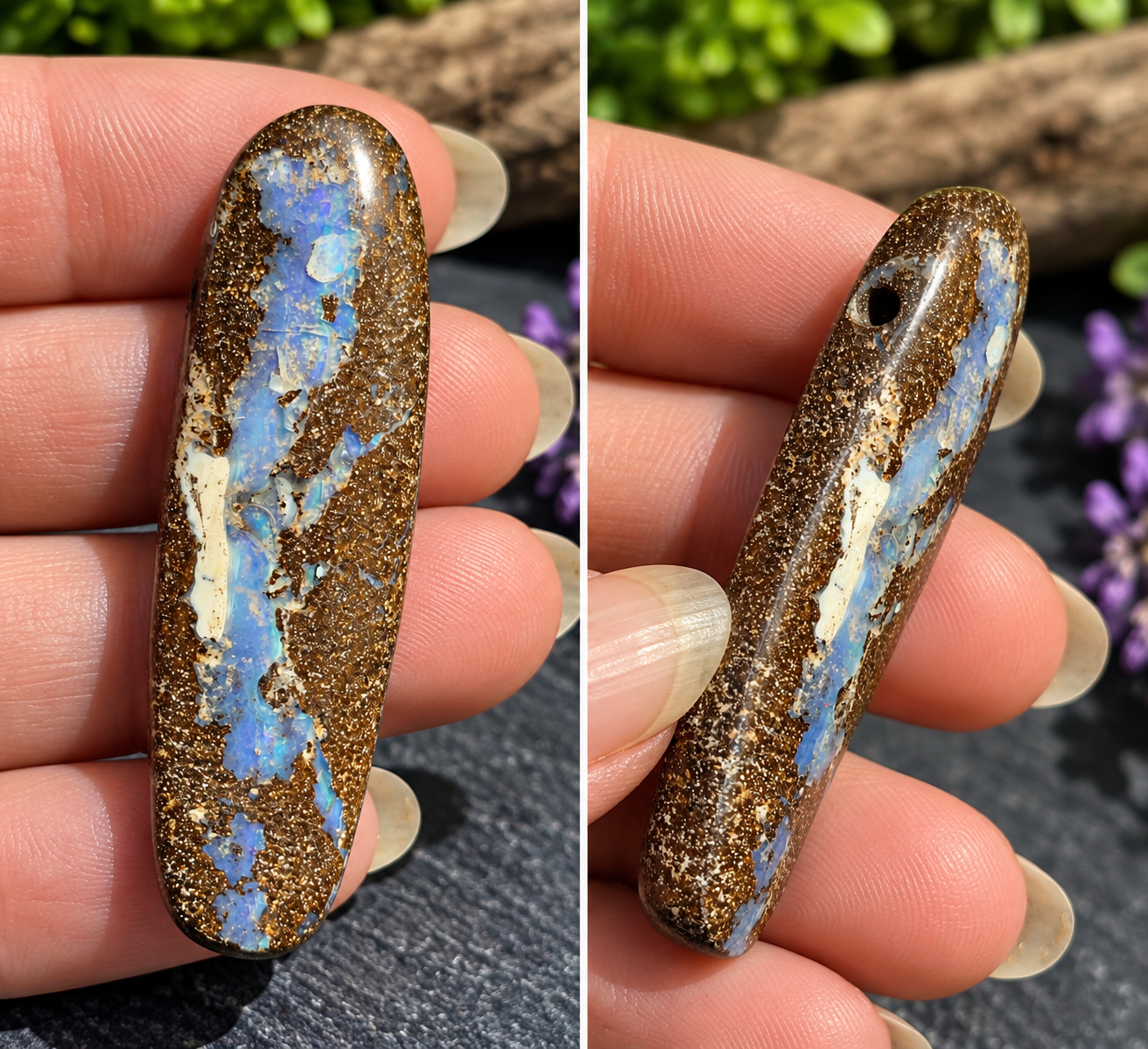 Pendentif en Opale Boulder – Rivière de lumière bleue – Pièce unique