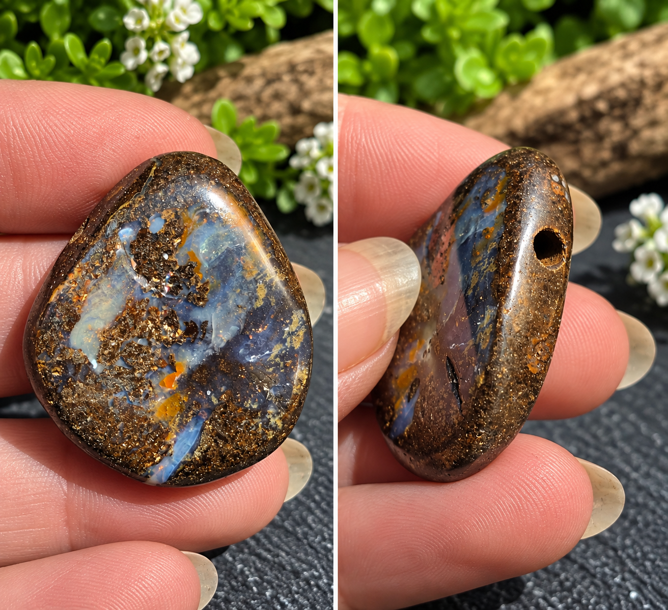 Pendentif Opale Boulder – Reflets bleutés – Pièce unique