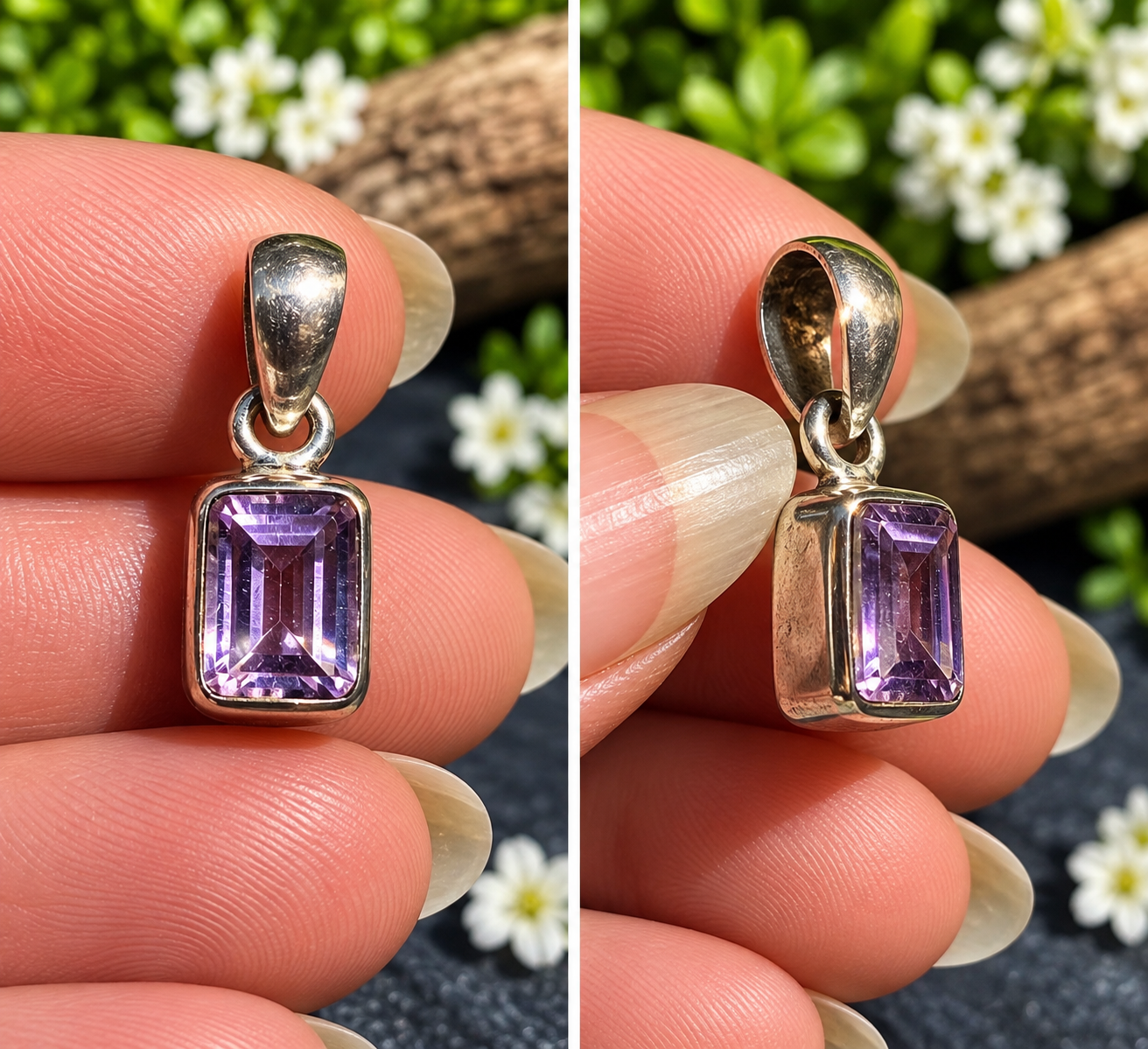 Pendentif en améthyste facettée et argent – Élégance discrète