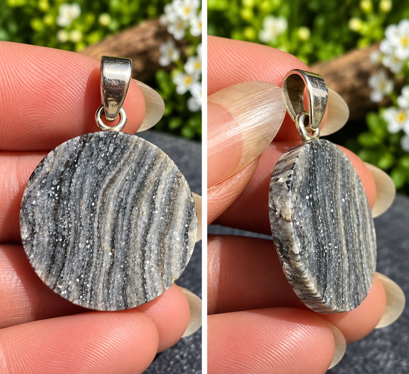 Pendentif rond en cœur de sardoine-onyx (sardonyx)