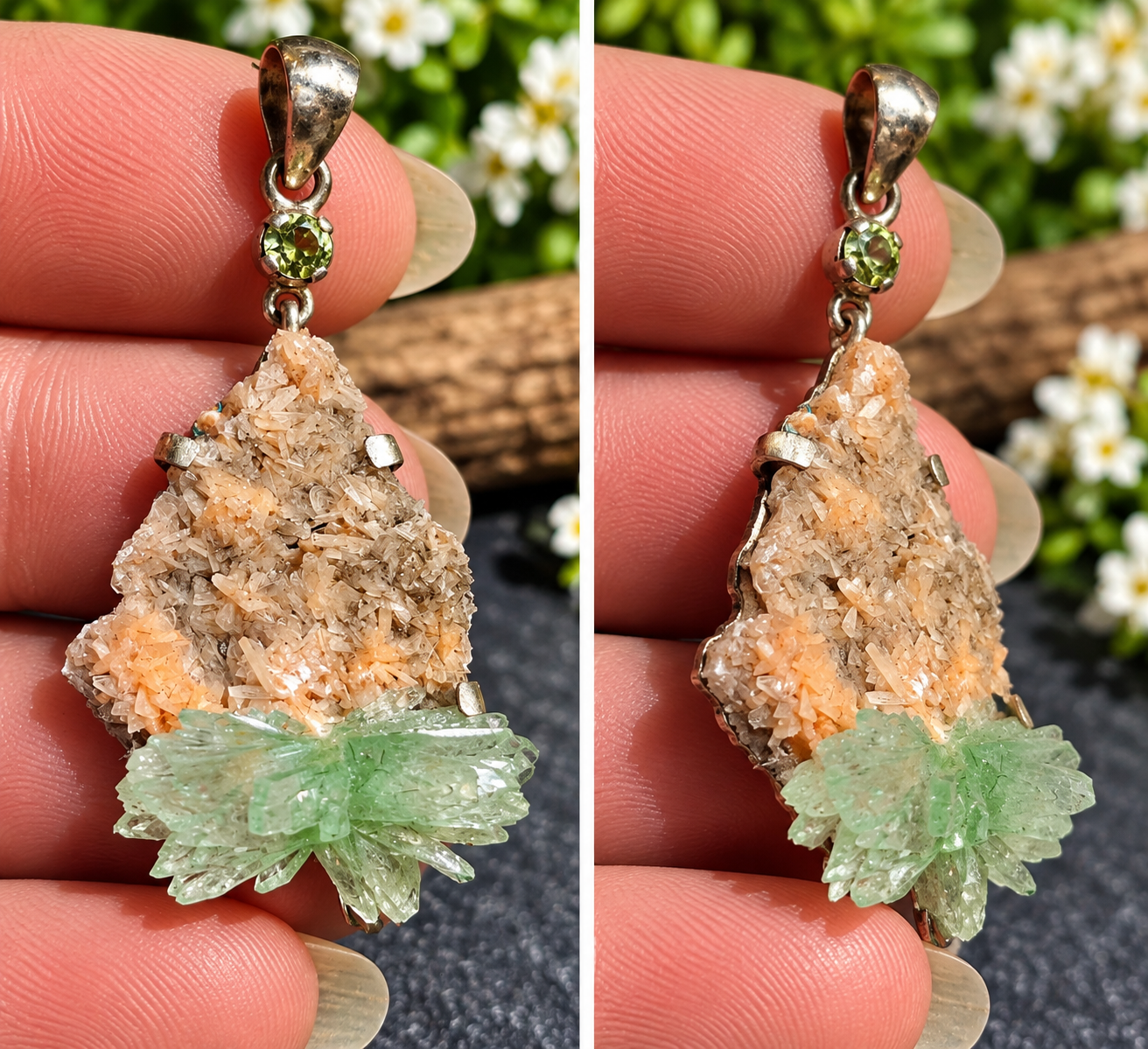 Pendentif en apophyllite verte et stilbite – Pièce unique